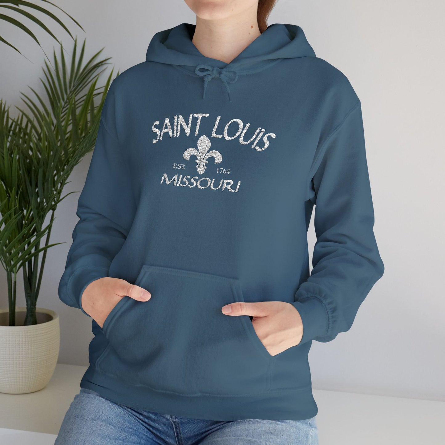 Saint Louis Missouri Embroidered Hoodie — White Lettering Printify