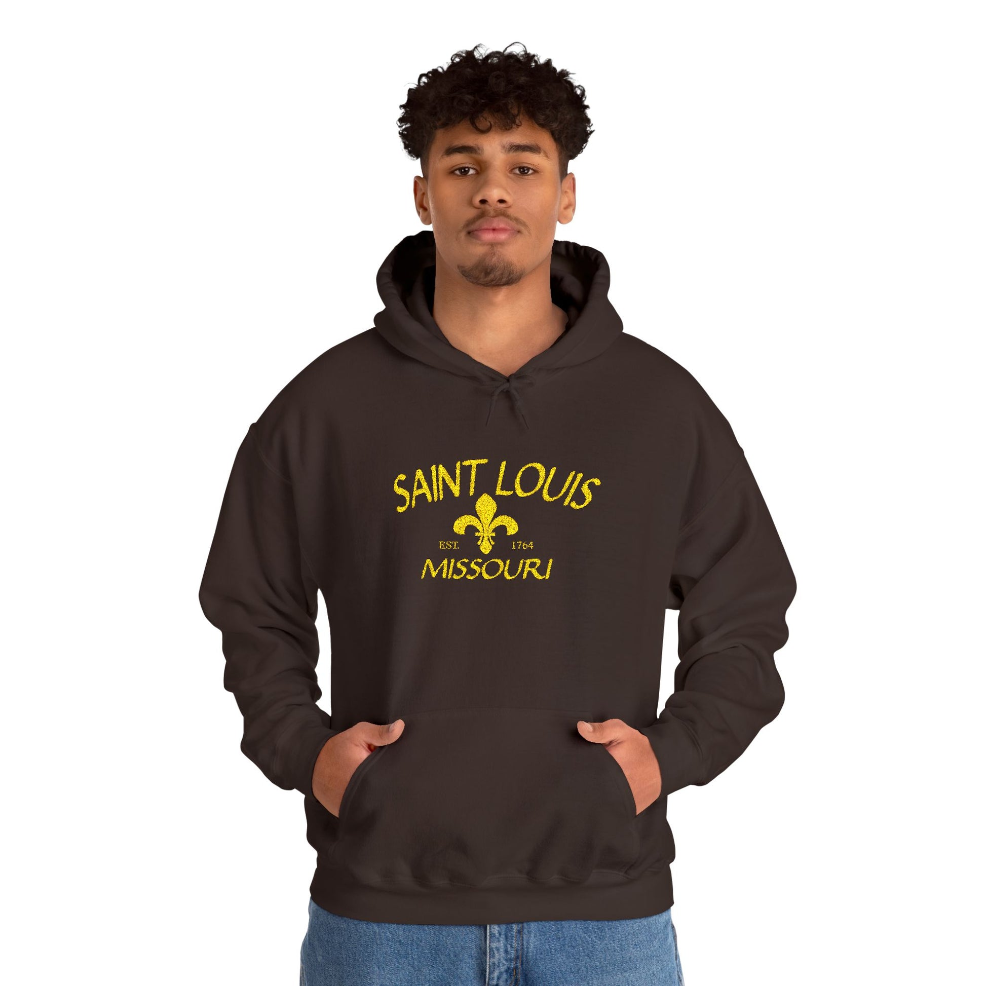 Embroidered Hoodie-Saint Louis Missouri (Yellow Lettering) Printify