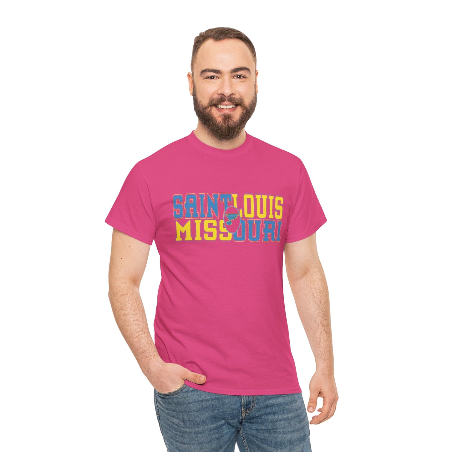 Saint Louis Missouri Tee in Blue & Gold Font