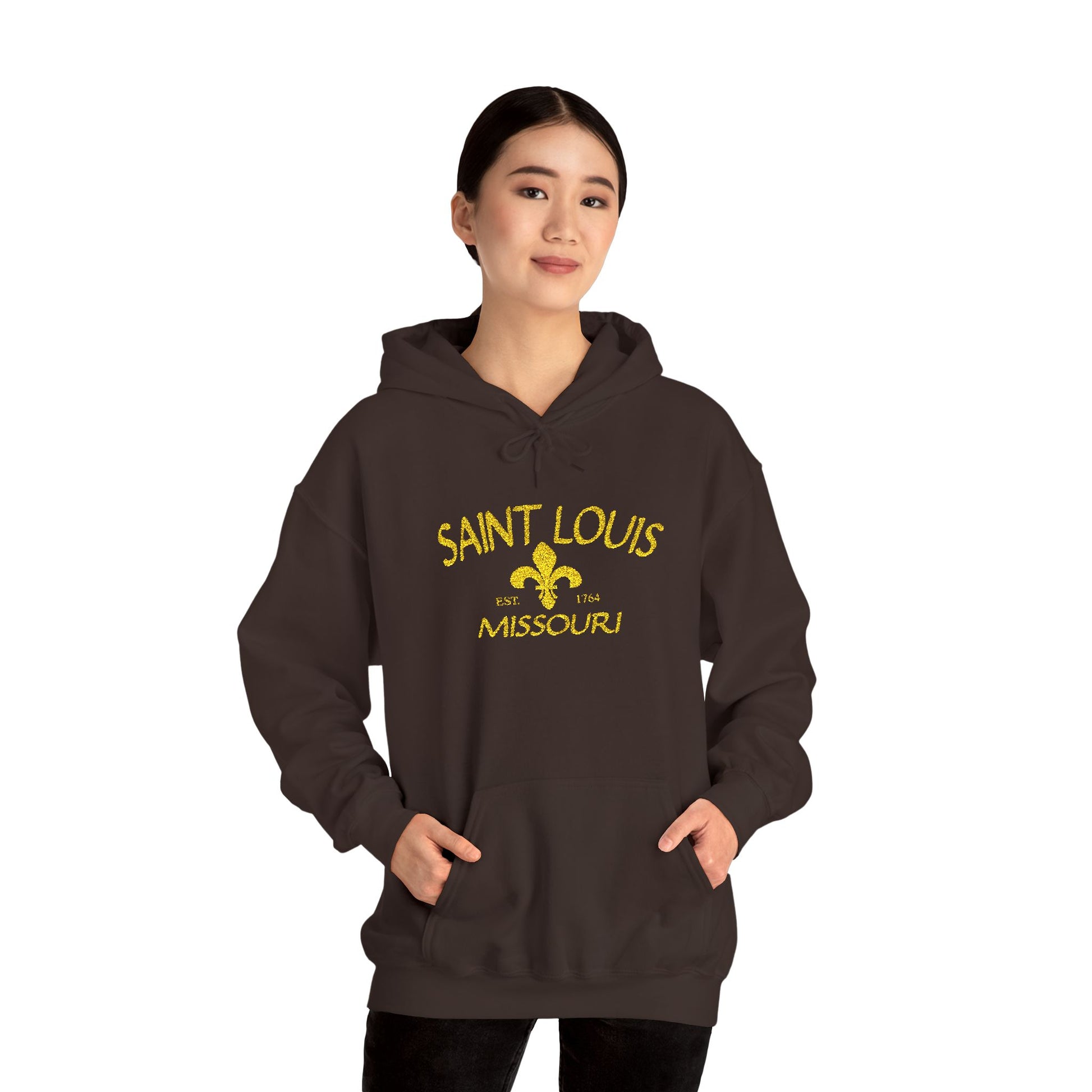Embroidered Hoodie-Saint Louis Missouri (Yellow Lettering) Printify