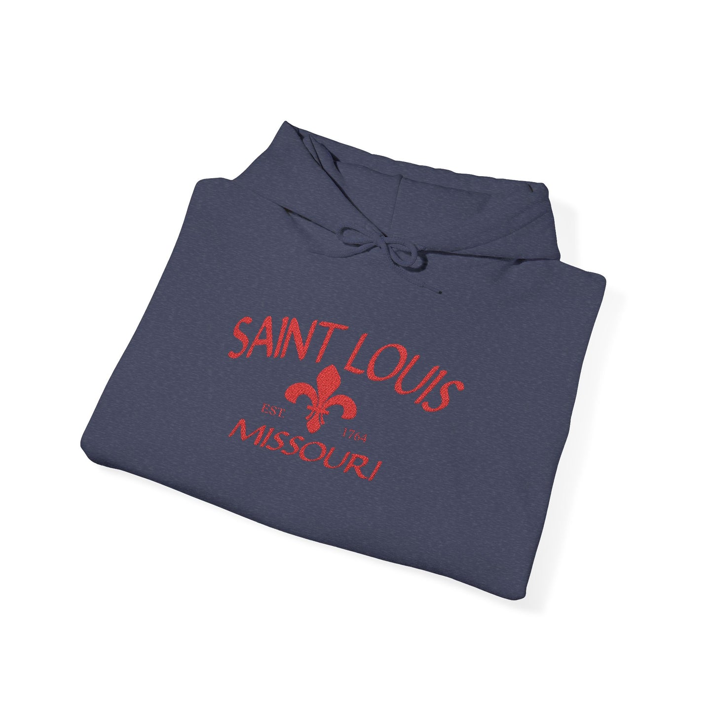 Saint Louis Missouri Embroidered Hoodie — Red Lettering