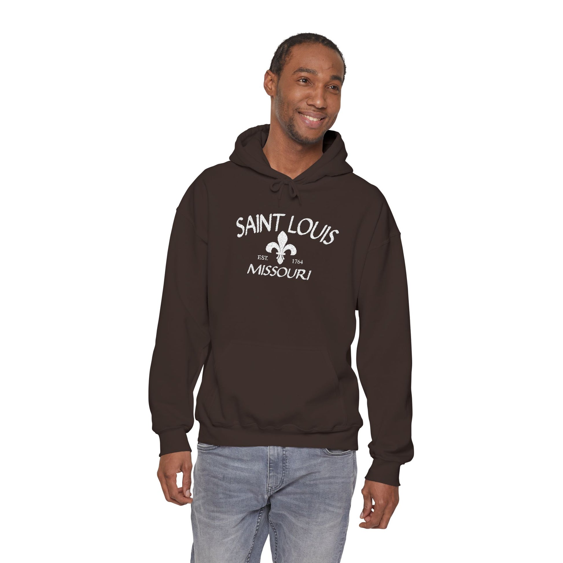 Saint Louis Missouri Embroidered Hoodie — White Lettering Printify