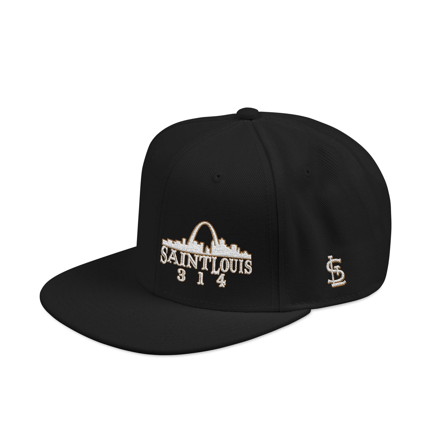 Embroidered Snapback Hat - Saint Louis - White and Gold Lettering Printify