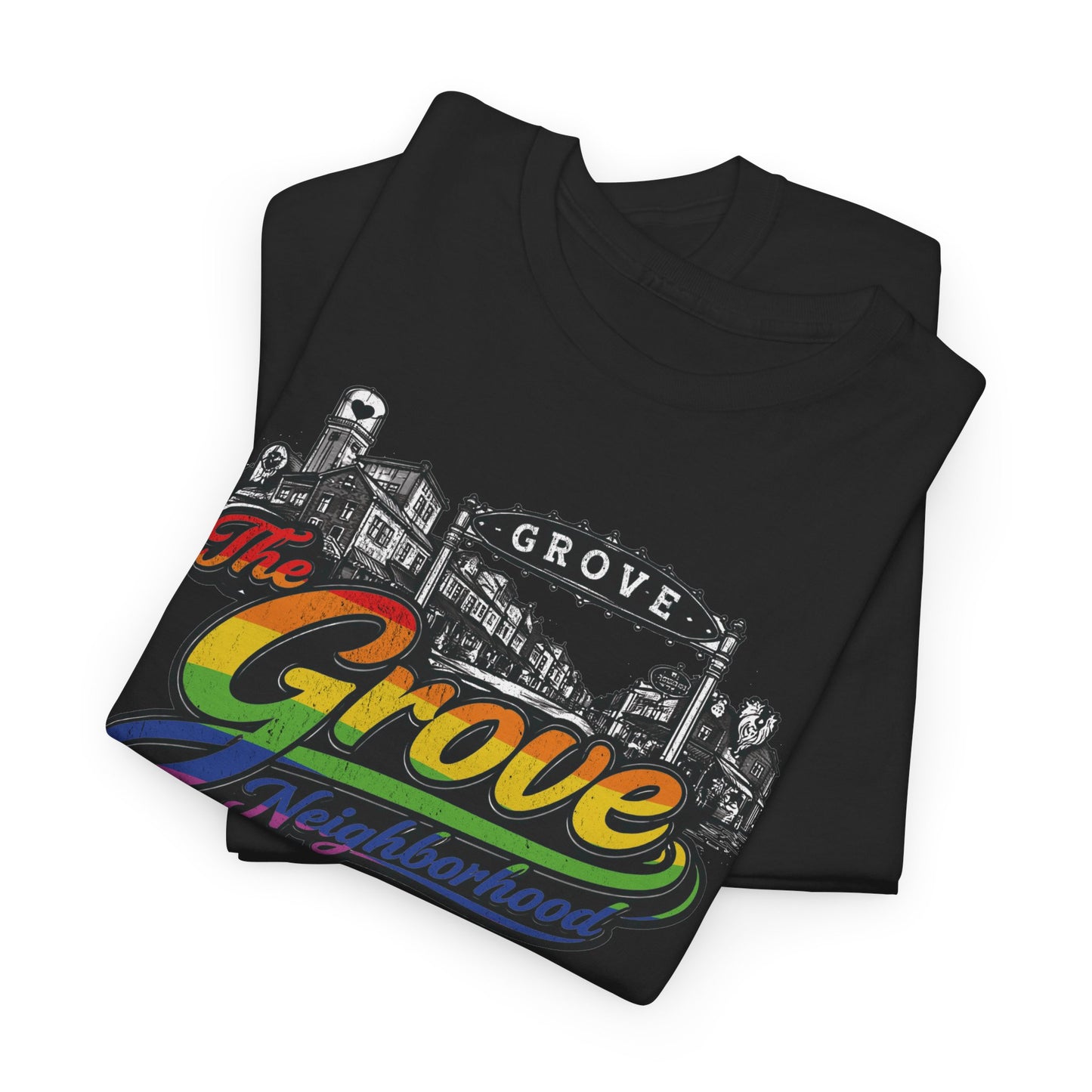 The Grove Neighborhood Tee — Retro Rainbow Logo T-Shirt