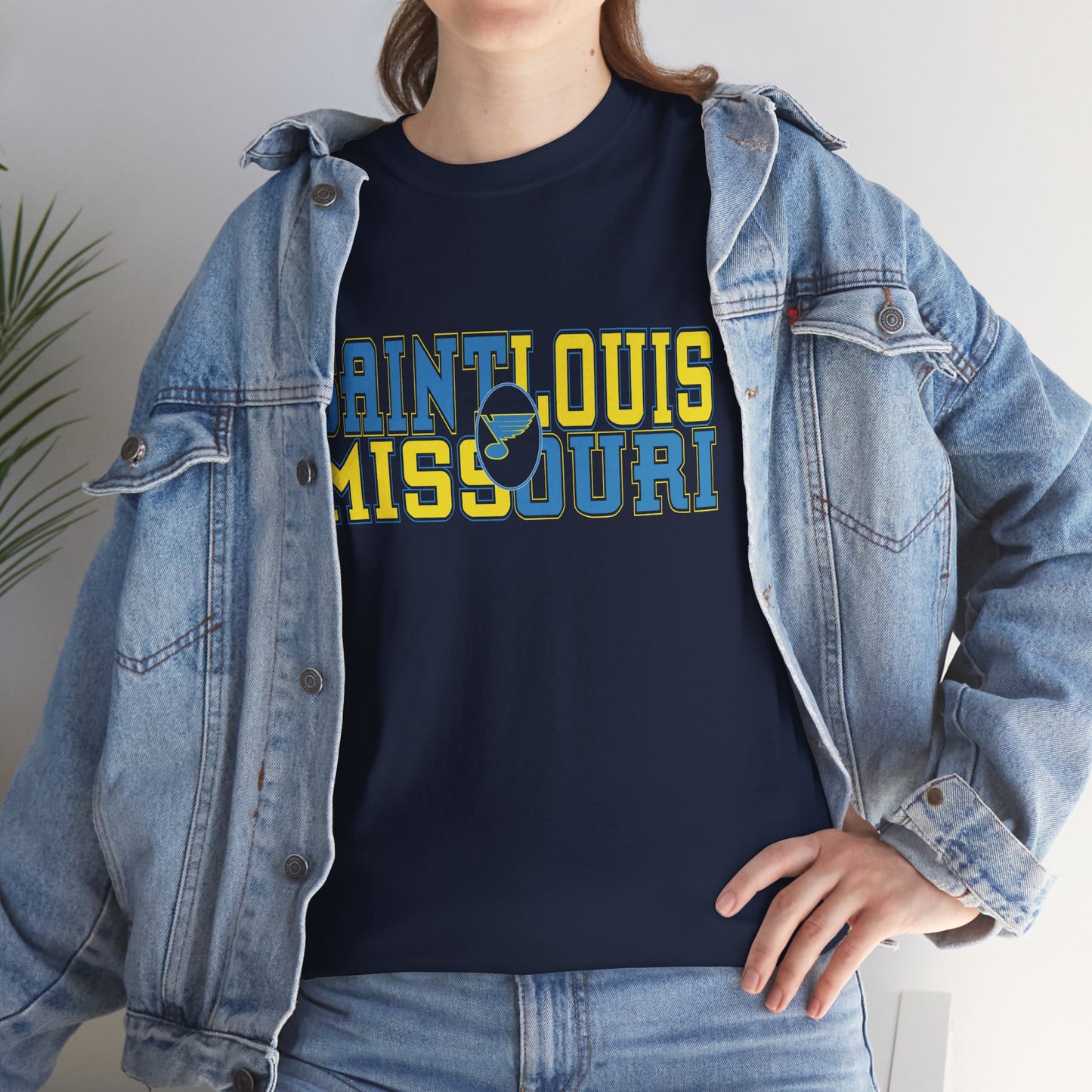 Saint Louis Missouri Tee in Blue & Gold Font