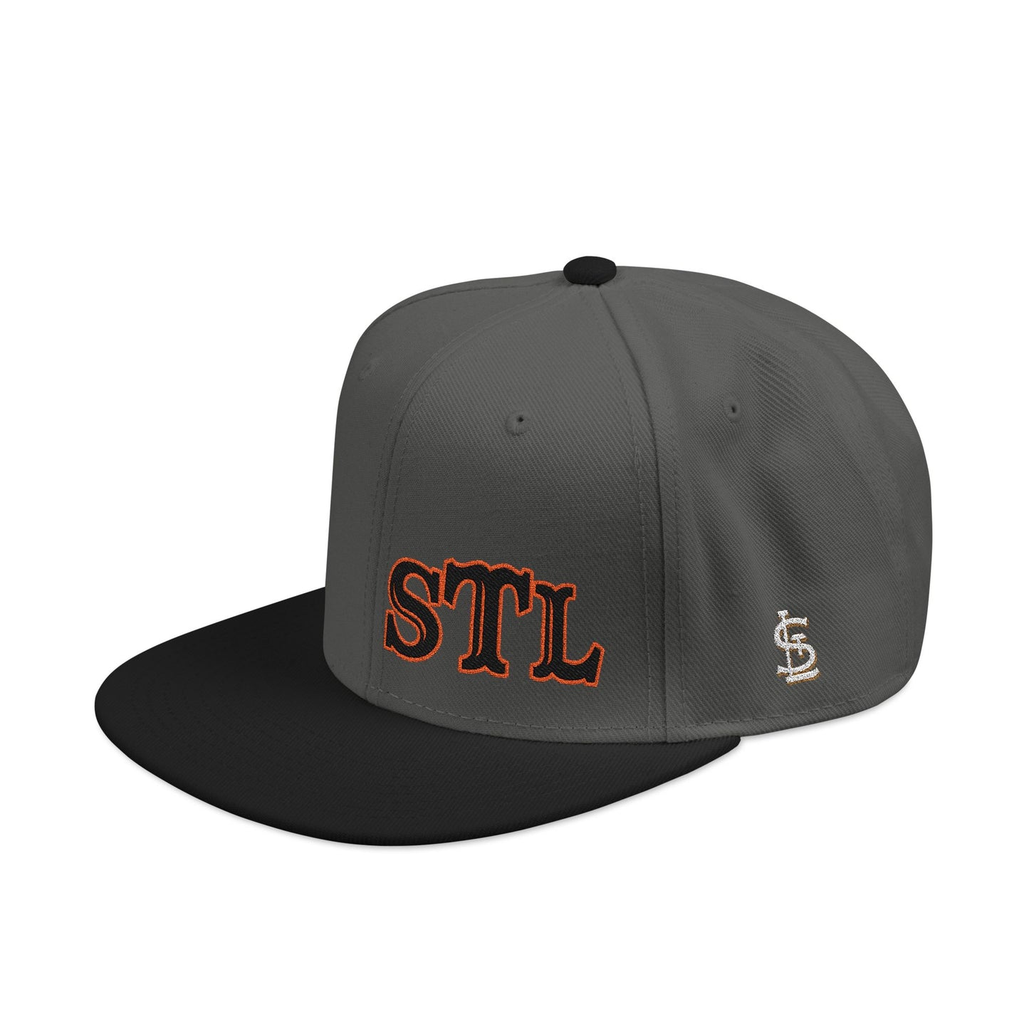 STL Embroidered Snapback Hat- Black & Orange Lettering Printify