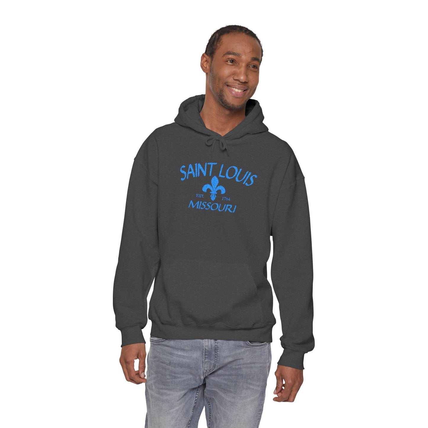 Saint Louis Embroidered Hoodie — Blue Lettering