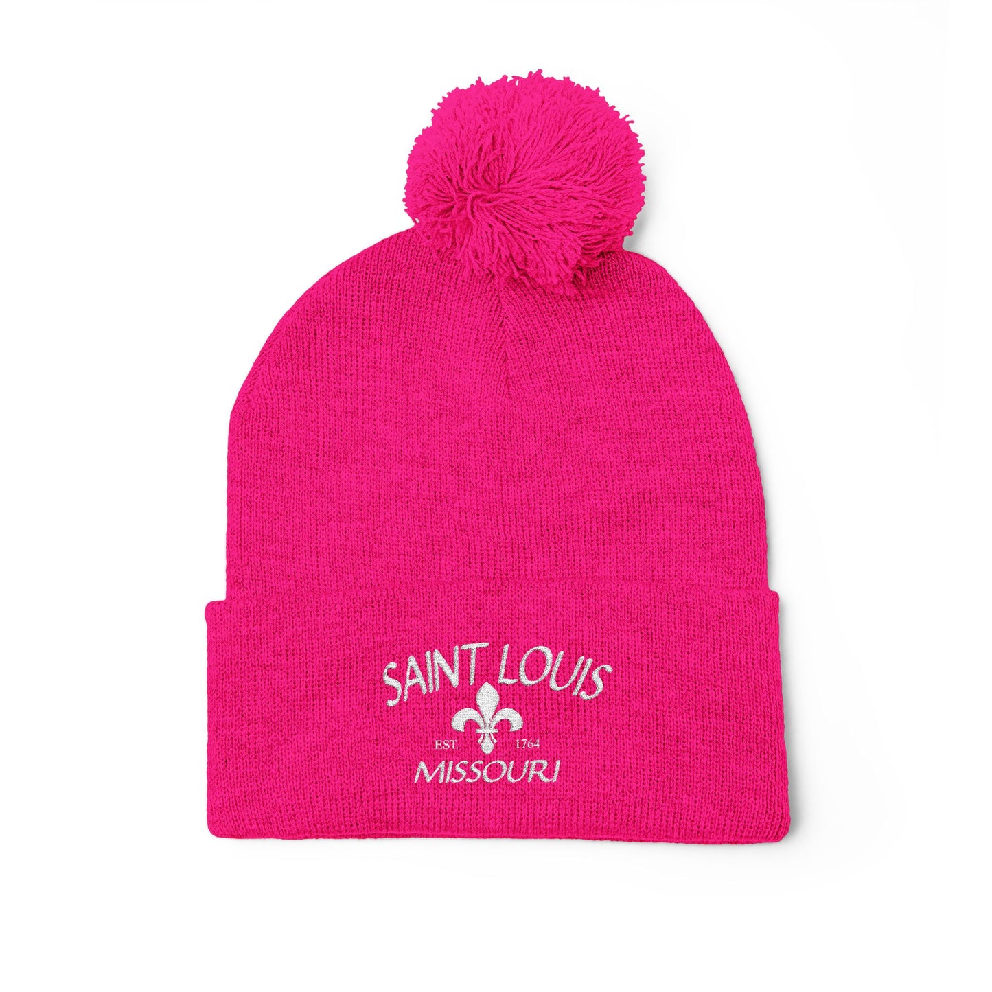 St. Louis Pom Pom Knit Cap — Embroidered Cuffed Beanie