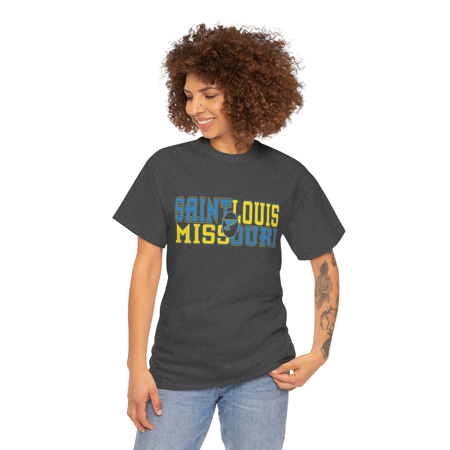Saint Louis Missouri Tee in Blue & Gold Font
