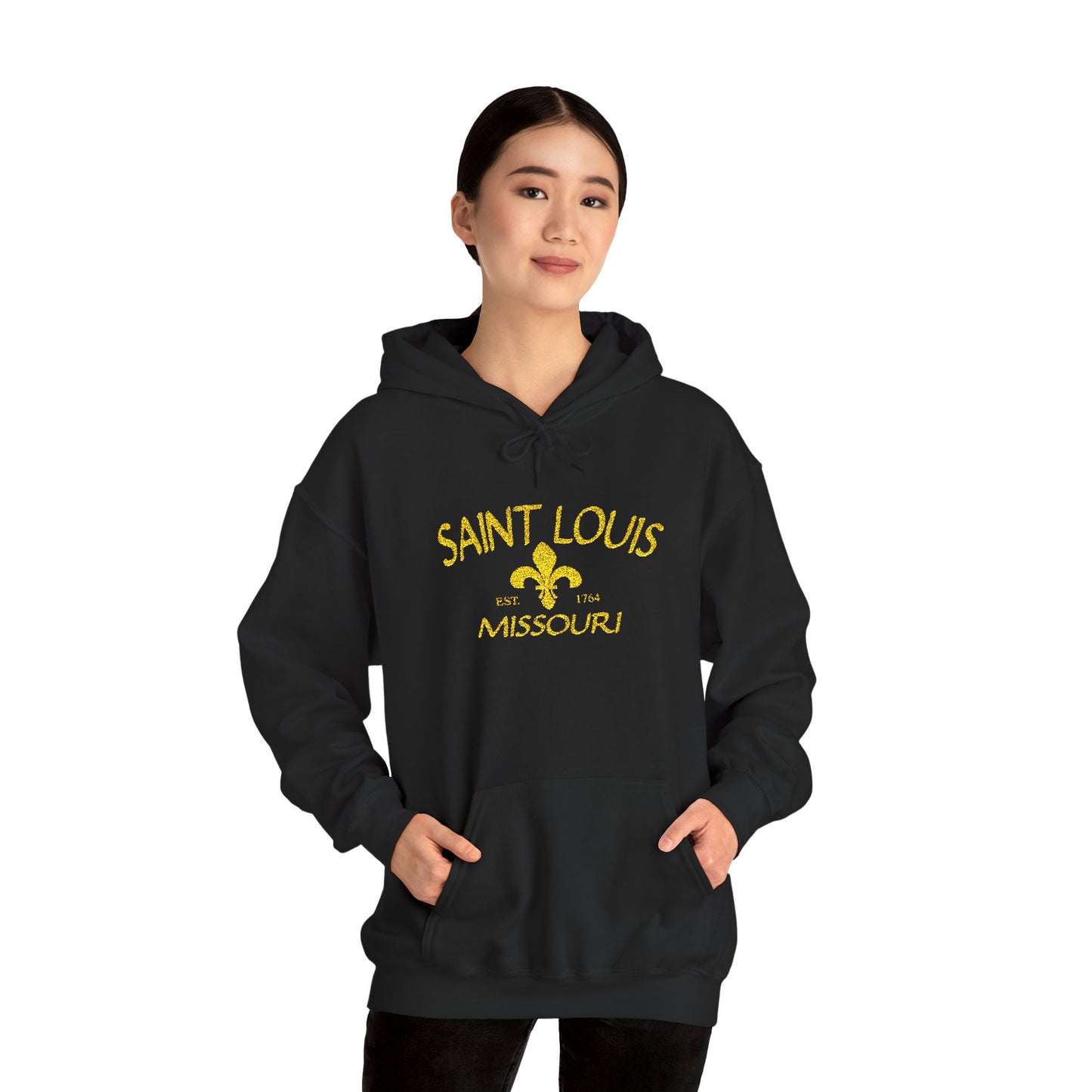 Embroidered Hoodie-Saint Louis Missouri (Yellow Lettering) Printify