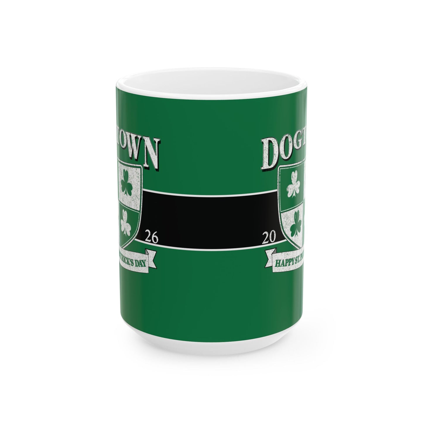 St. Patrick's Day Green Ceramic Mug – 'Dogtown' Crest 11oz/15oz Printify