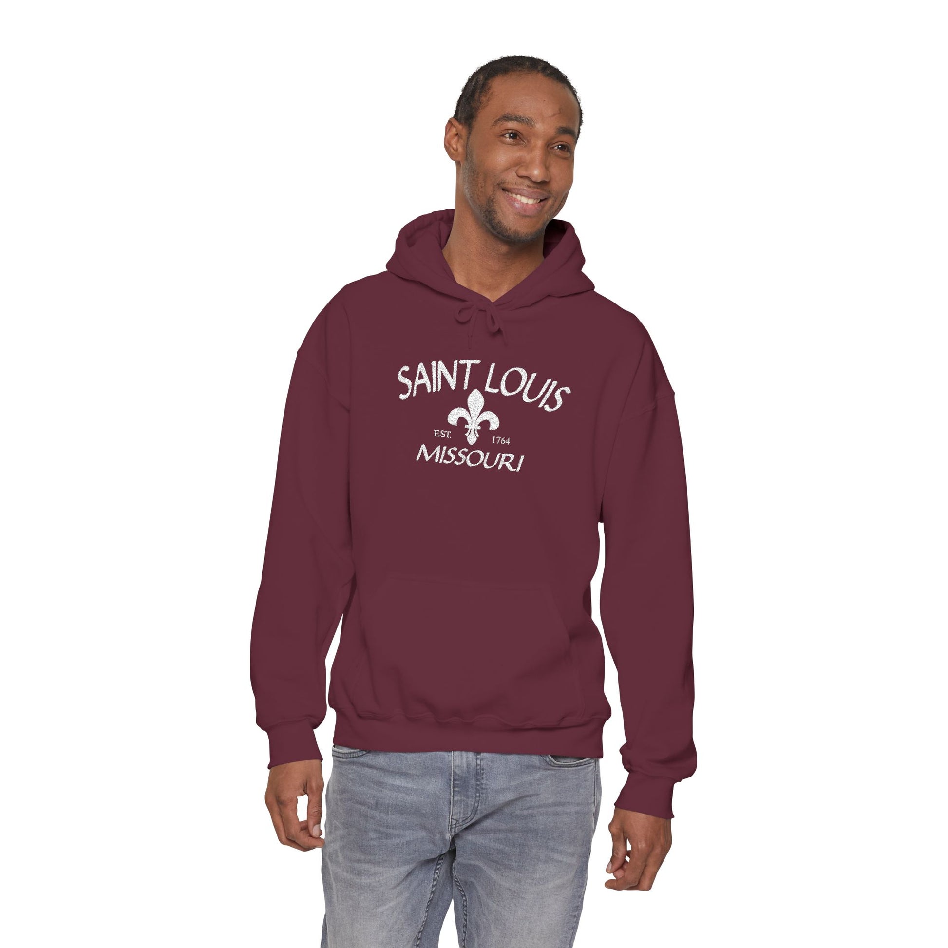 Saint Louis Missouri Embroidered Hoodie — White Lettering Printify