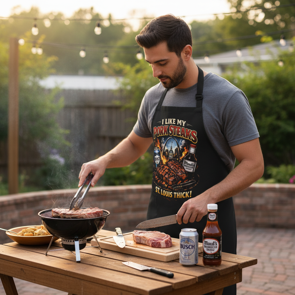 St. Louis Pork Steaks BBQ Apron — "I Like My Pork Steaks" Grilling Apron
