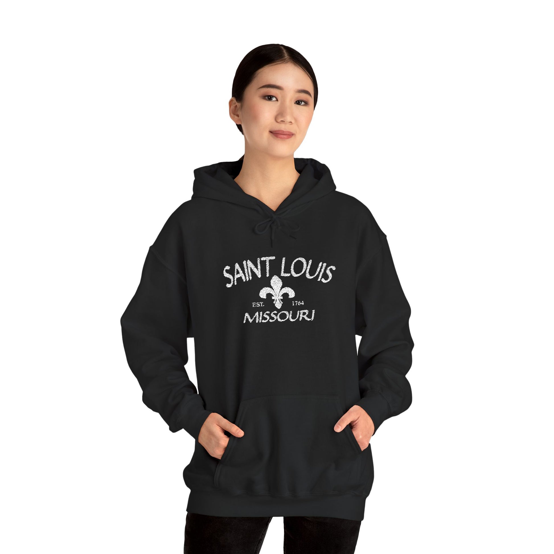 Saint Louis Missouri Embroidered Hoodie — White Lettering Printify
