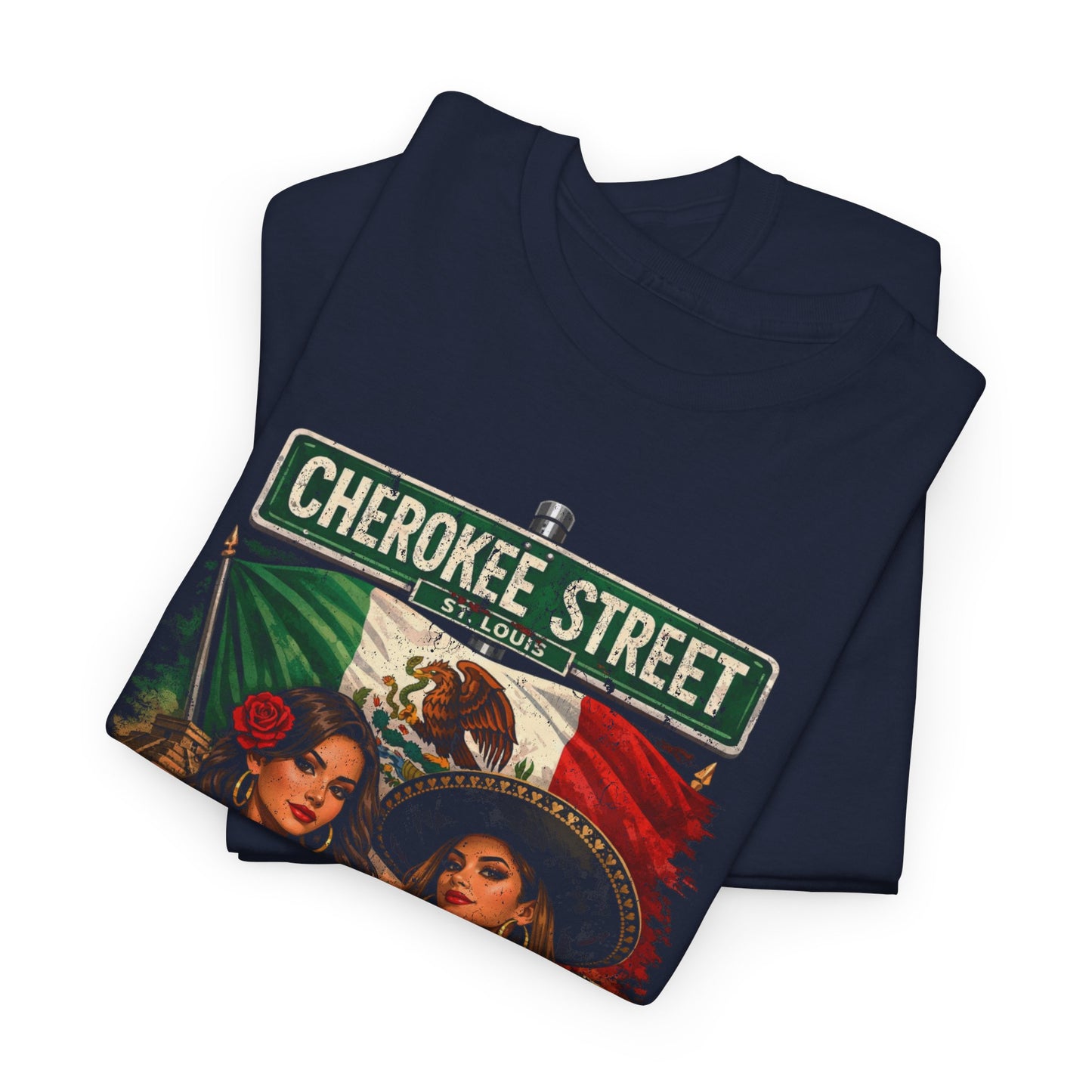 Cherokee Street Mexican Food Tee — Vintage Chicana Girls Street Sign T-Shirt