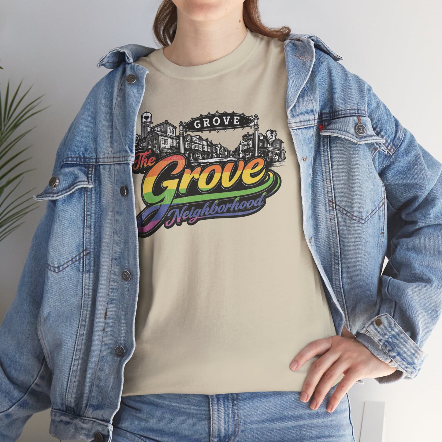 The Grove Neighborhood Tee — Retro Rainbow Logo T-Shirt