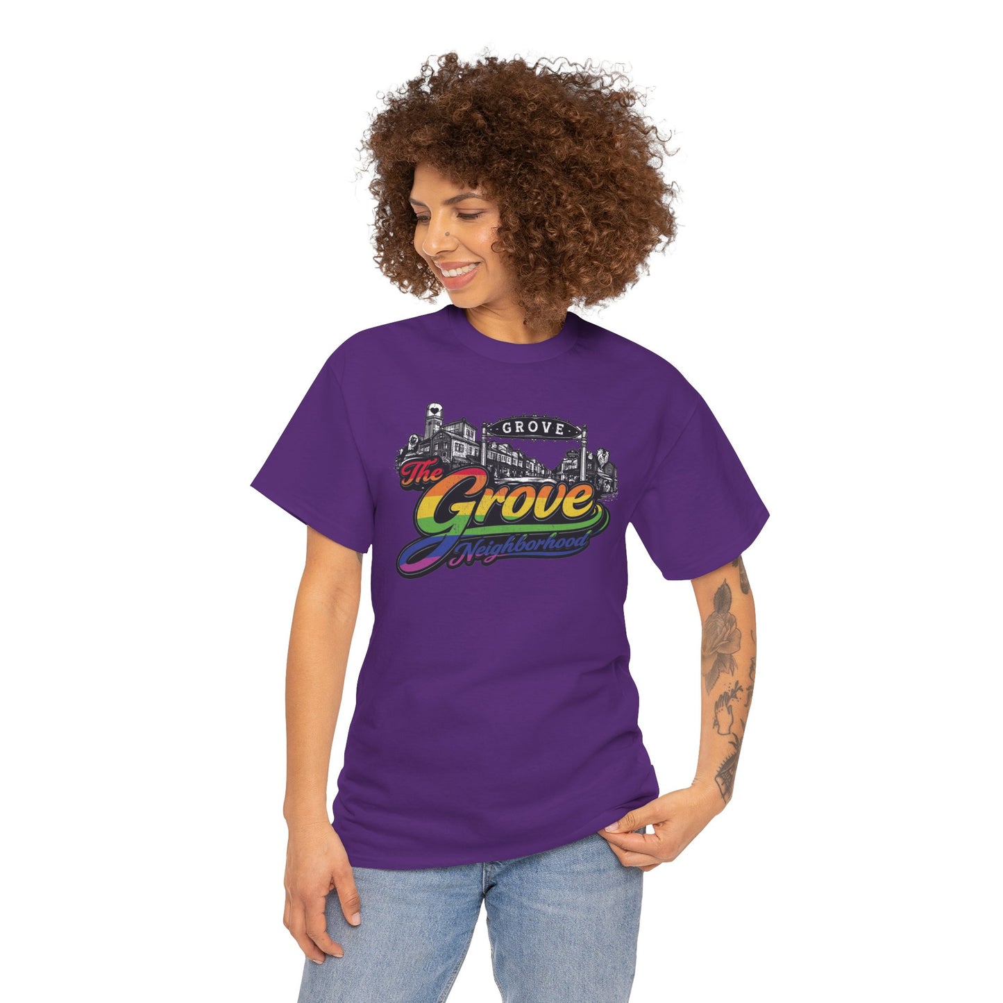 The Grove Neighborhood Tee — Retro Rainbow Logo T-Shirt