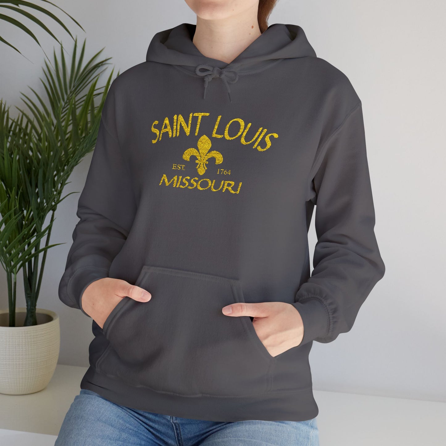 Embroidered Hoodie-Saint Louis Missouri (Yellow Lettering) Printify