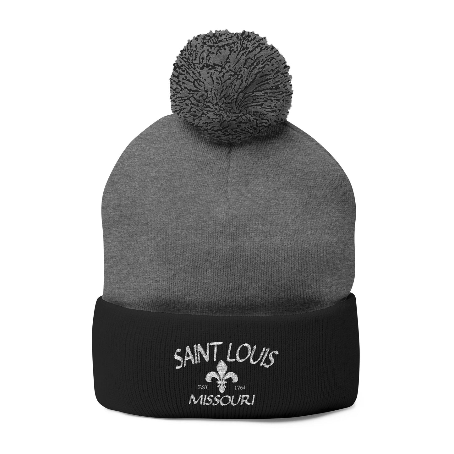 St. Louis Pom Pom Knit Cap — Embroidered Cuffed Beanie
