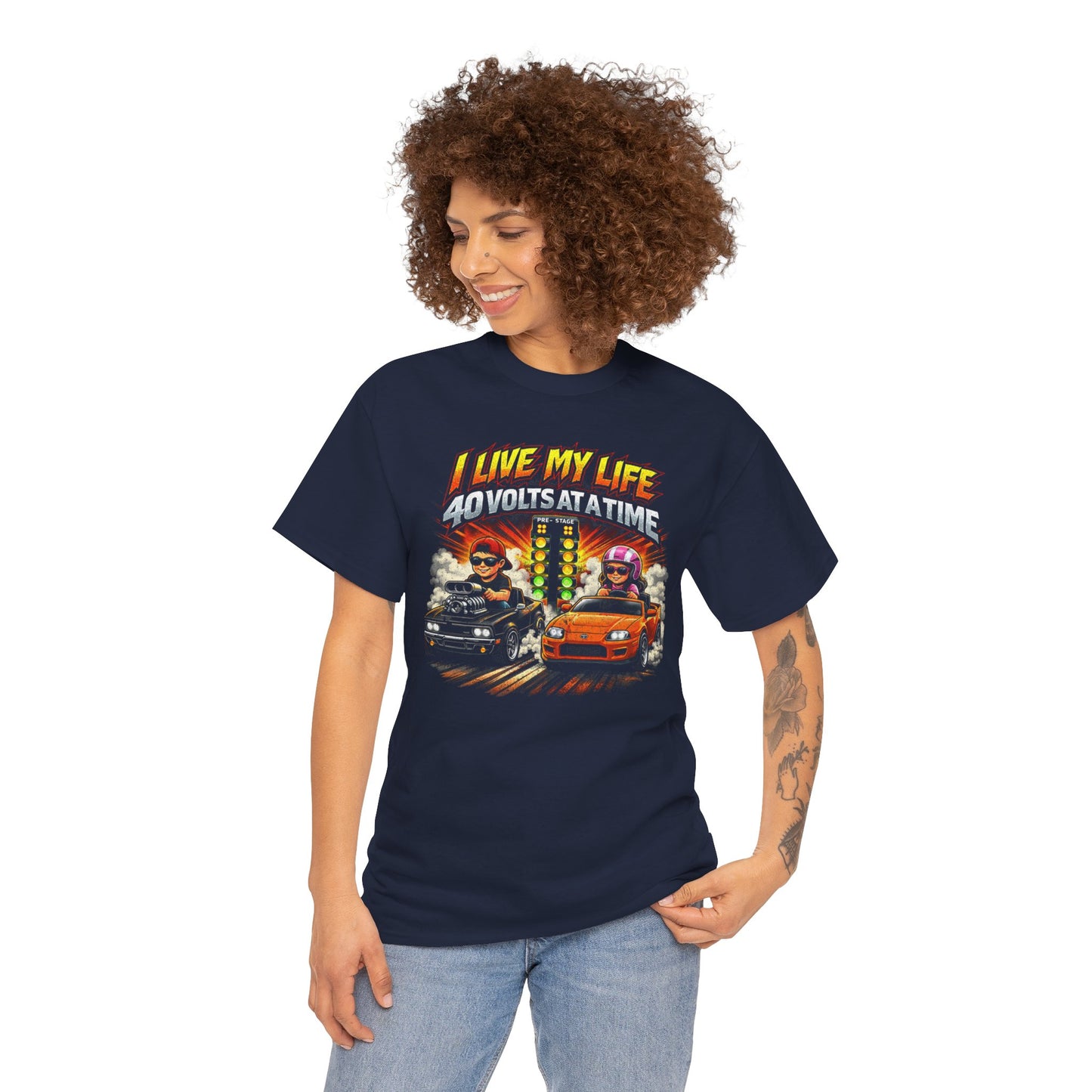 I Live My Life 40 Volts at a Time Racing T‑Shirt