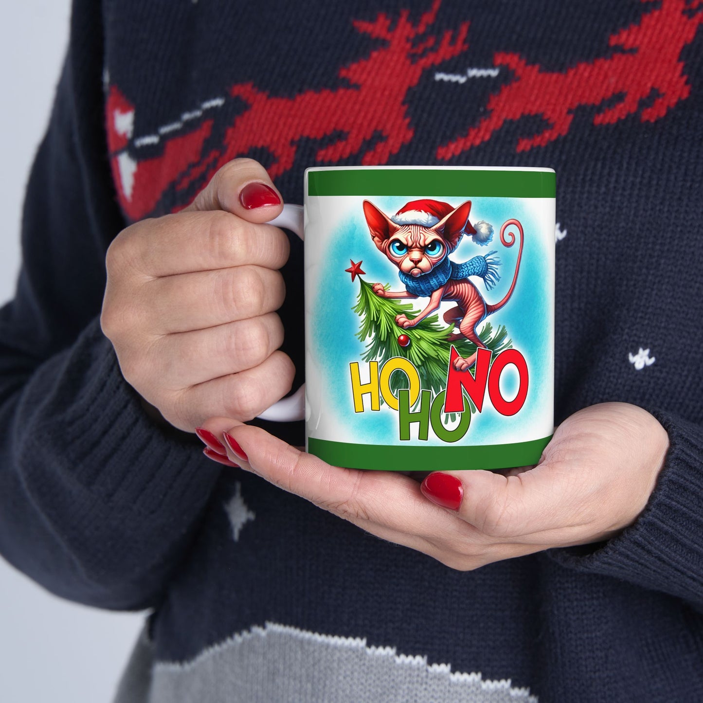 Funny Cat Mug - Ho, Ho, No - 11oz, 15oz Ceramic Mug