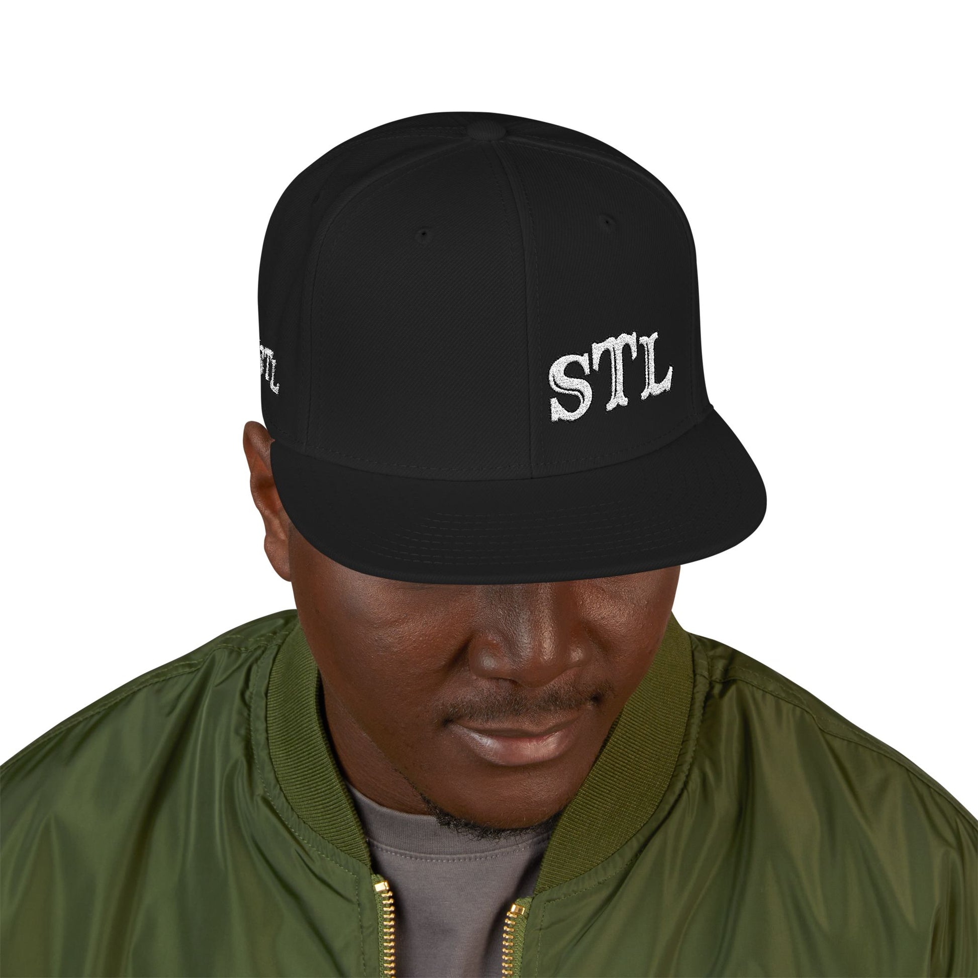 STL Embroidered Snapback Hat-White Lettering Printify