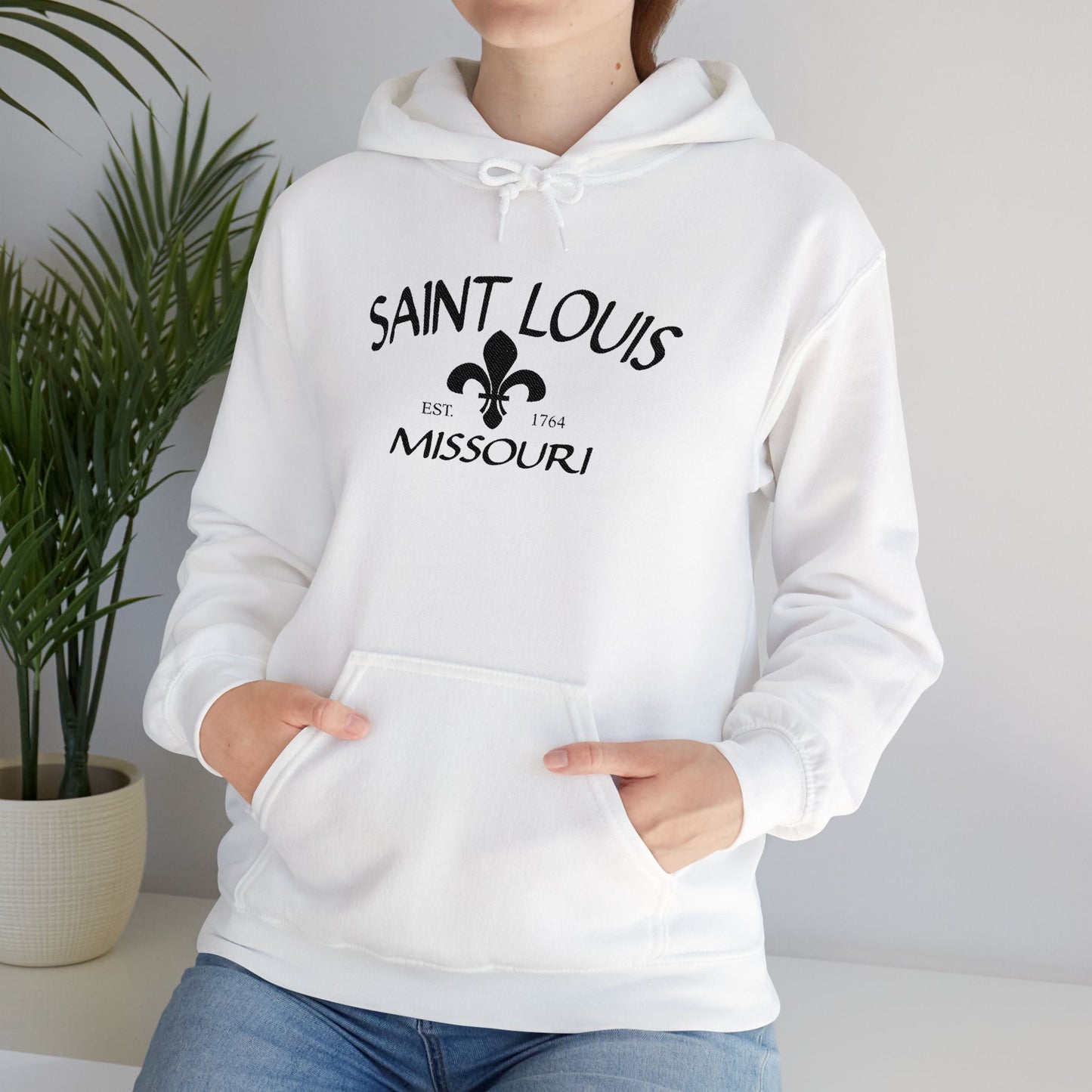 Saint Louis Missouri Embroidered Hoodie (Black Lettering)