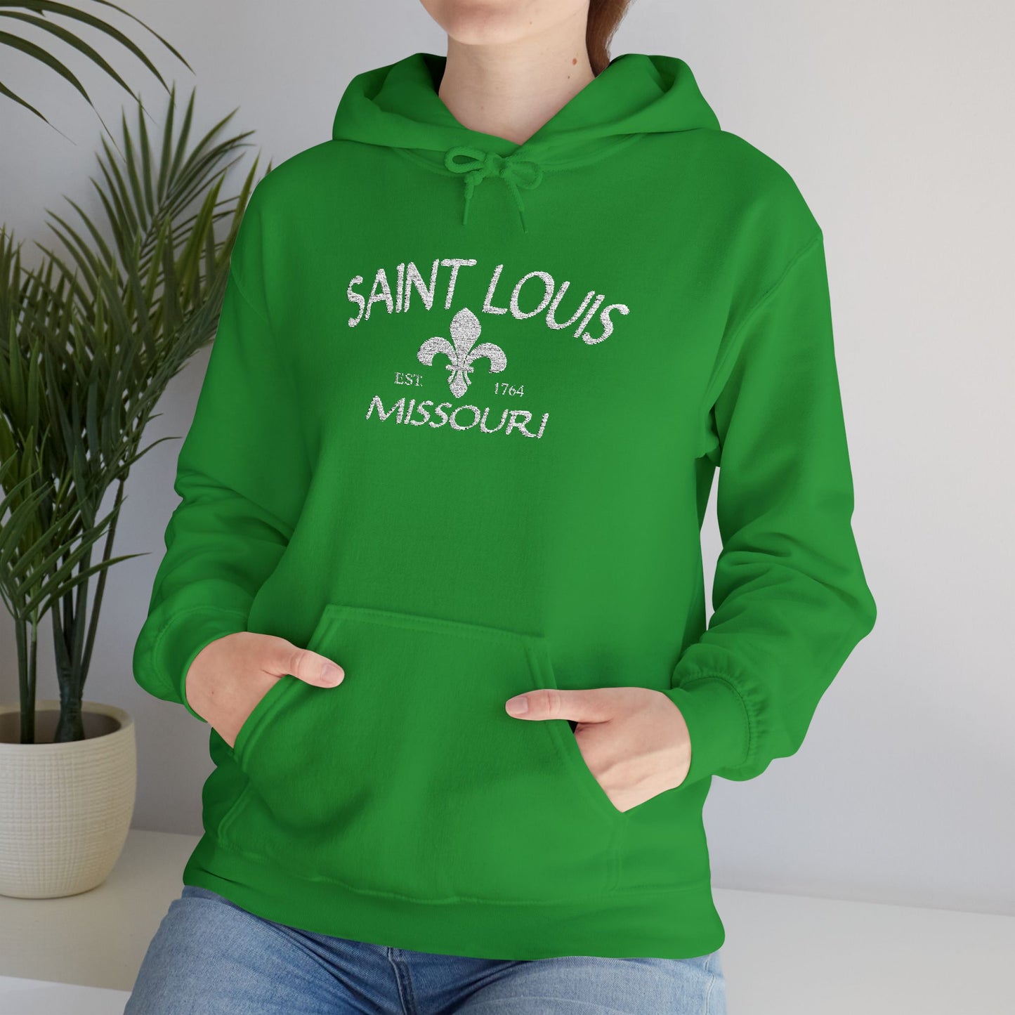 Saint Louis Missouri Embroidered Hoodie — White Lettering Printify
