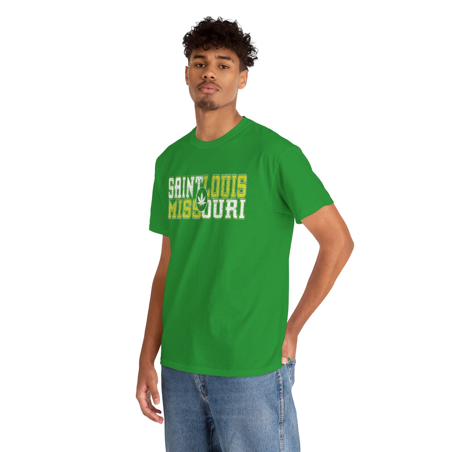Saint Louis Missouri Tee - Retro Collegiate Cannabis Leaf Design