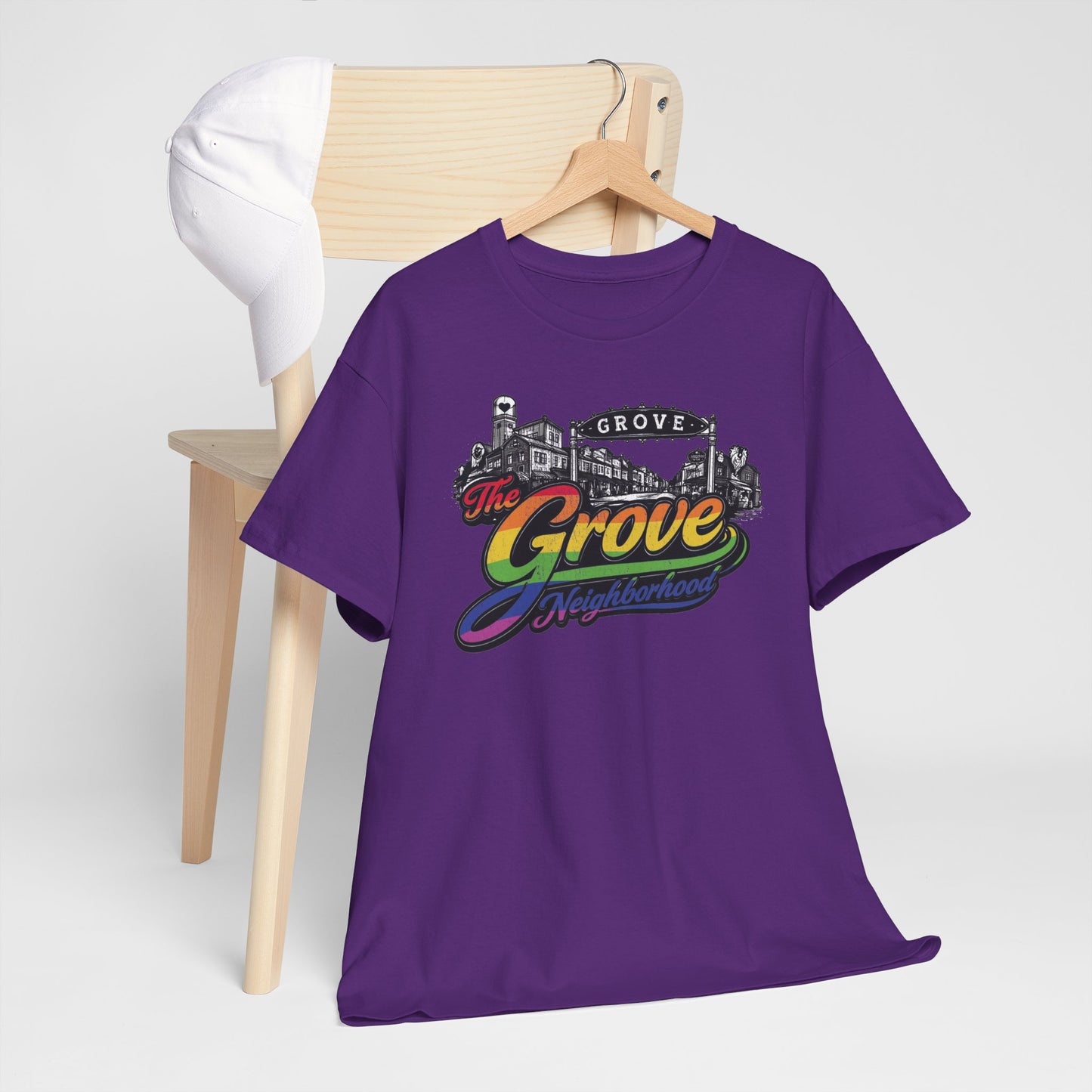 The Grove Neighborhood Tee — Retro Rainbow Logo T-Shirt