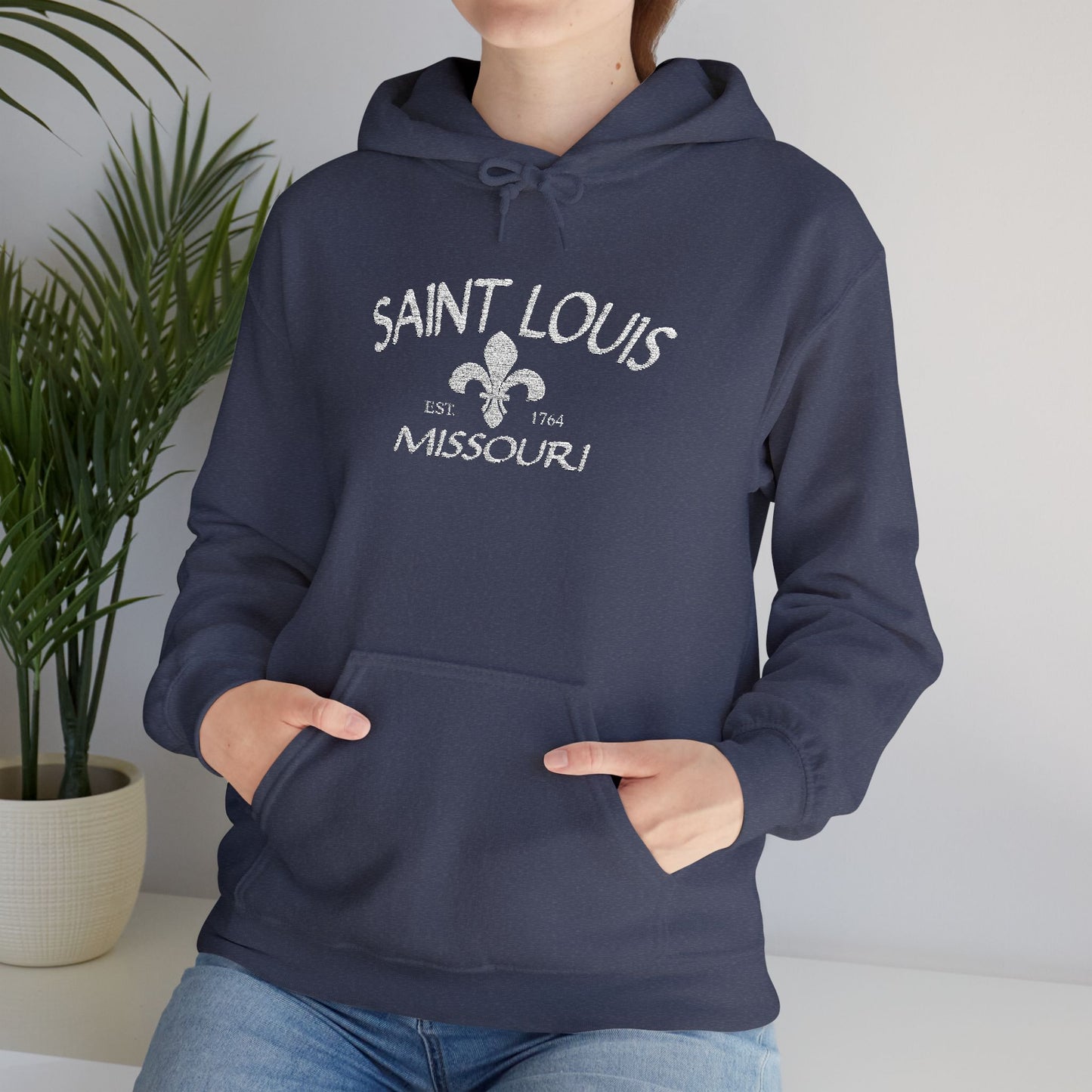 Saint Louis Missouri Embroidered Hoodie — White Lettering Printify