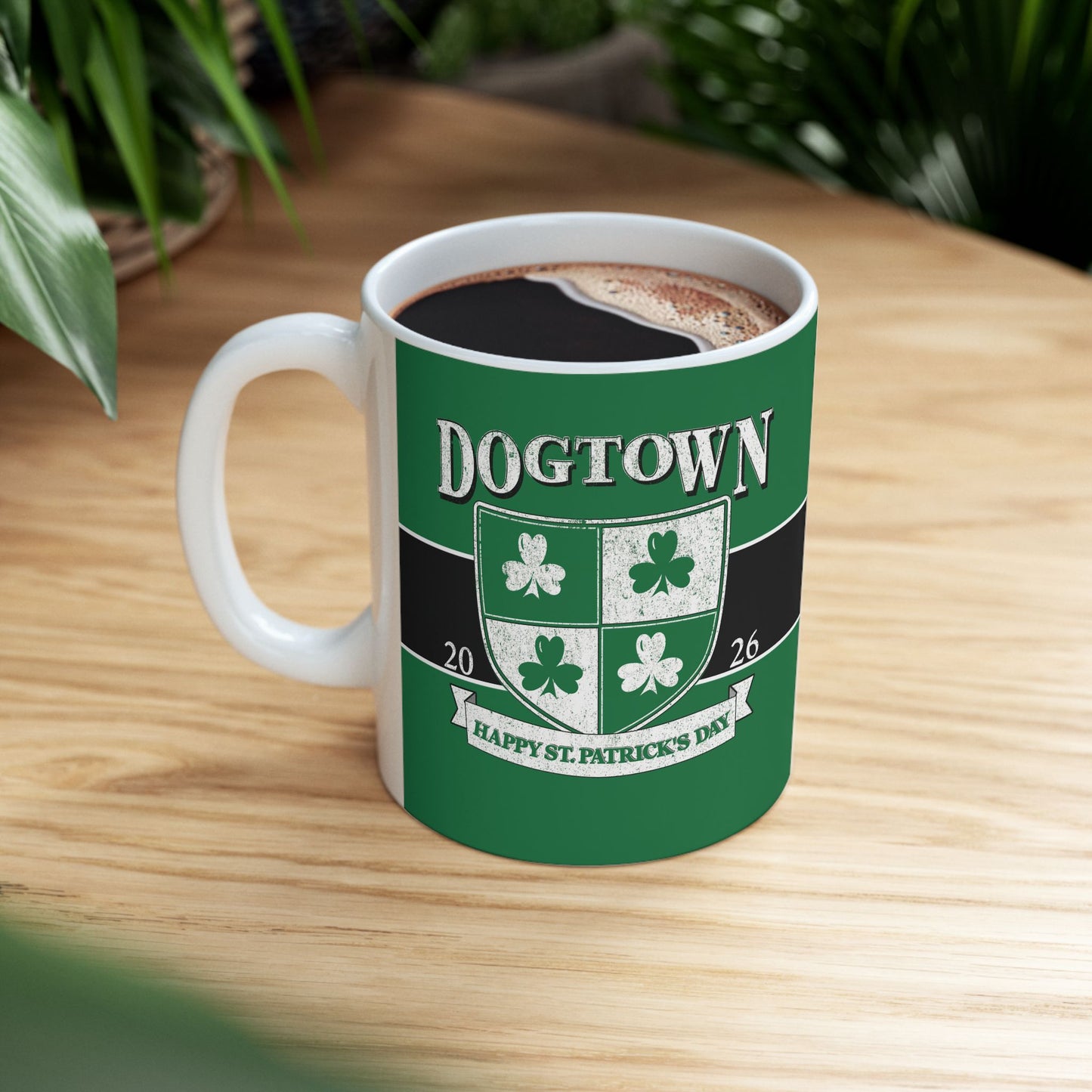 St. Patrick's Day Green Ceramic Mug – 'Dogtown' Crest 11oz/15oz Printify