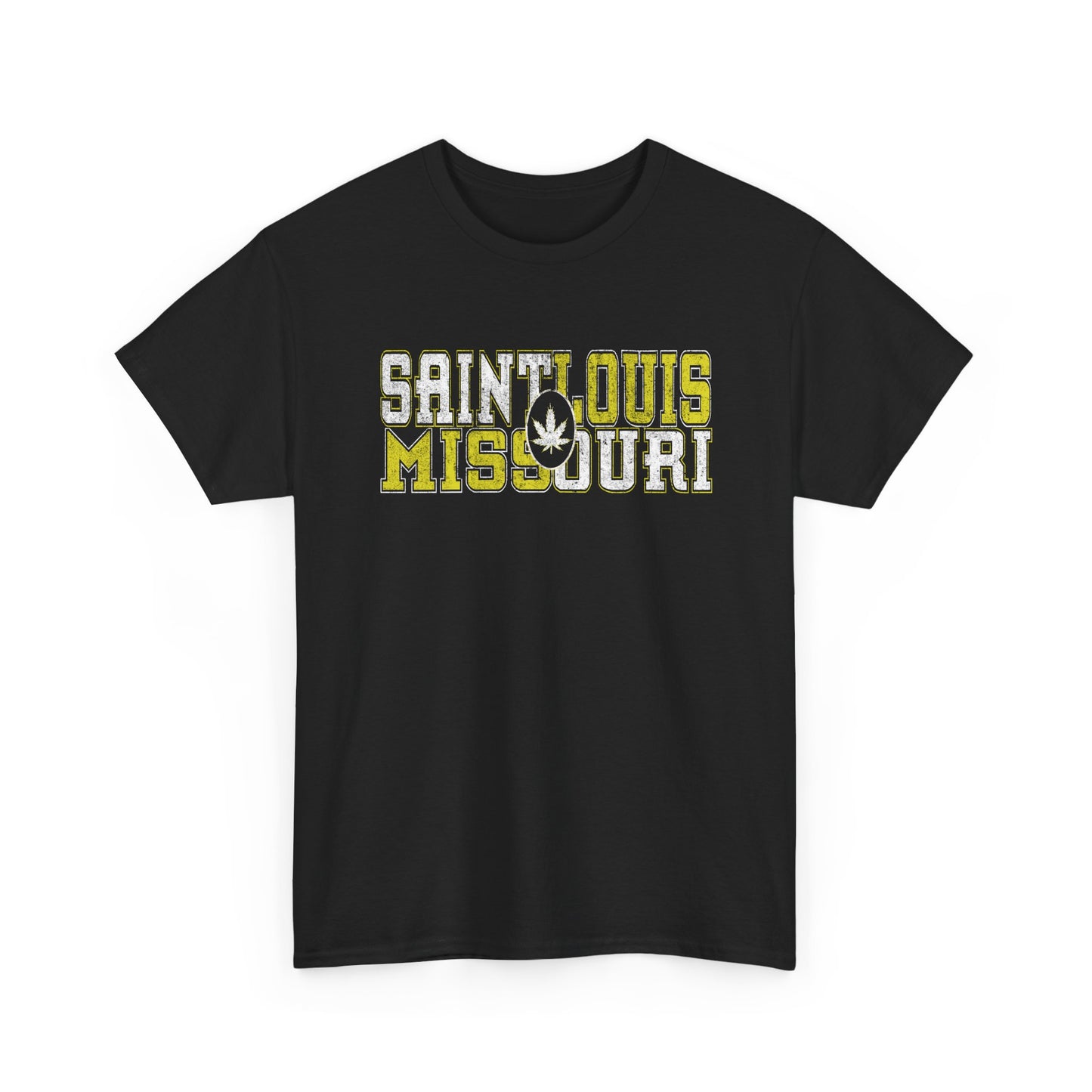 Saint Louis Missouri Tee - Retro Collegiate Cannabis Leaf Design