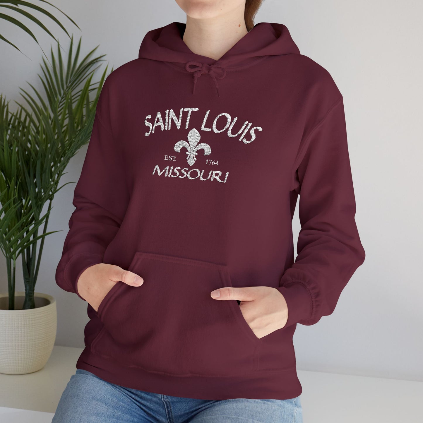 Saint Louis Missouri Embroidered Hoodie — White Lettering Printify