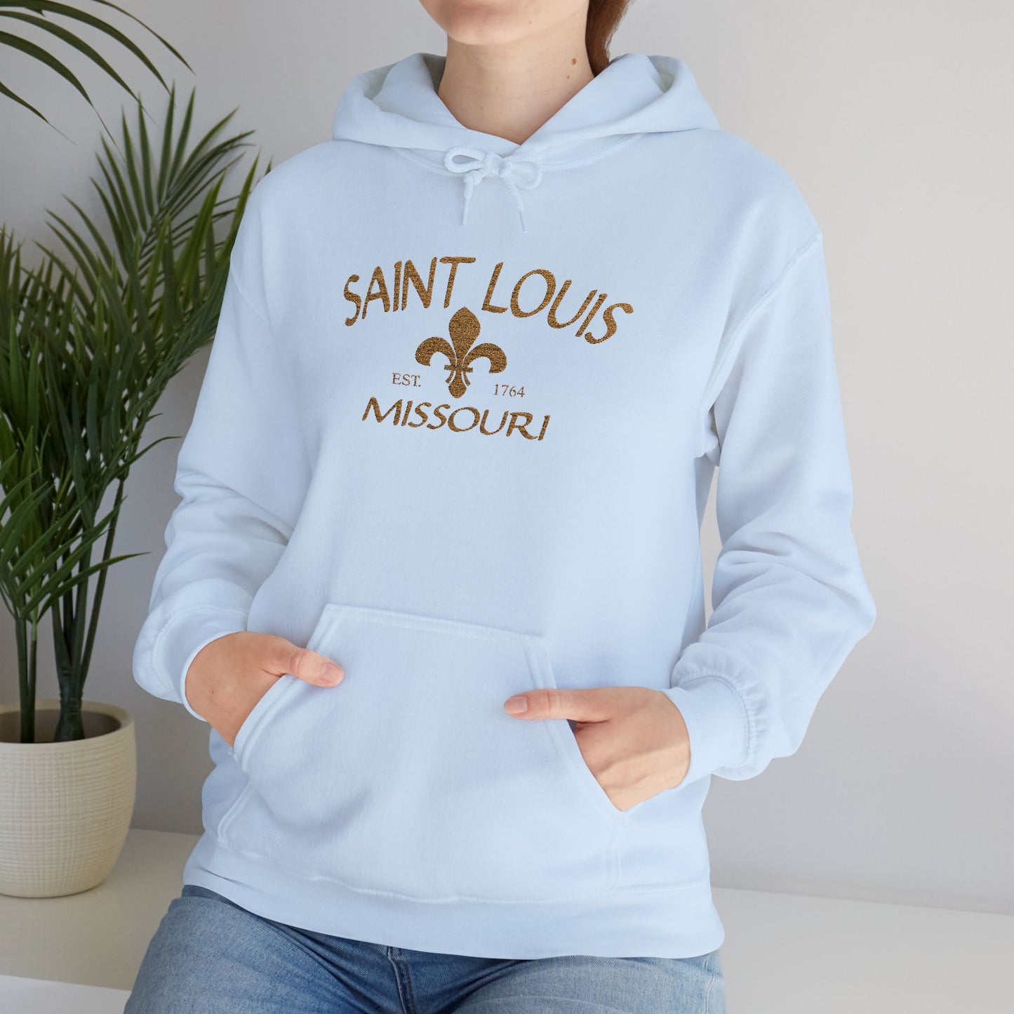 Saint Louis Missouri Embroidered Hoodie — Brown Lettering