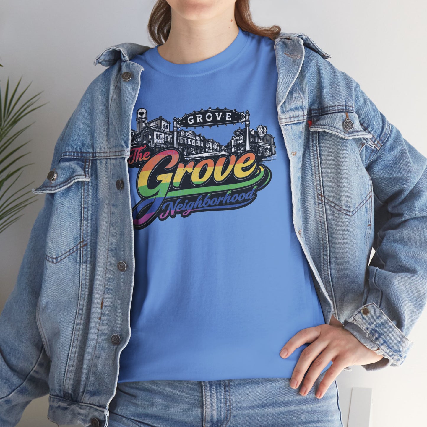 The Grove Neighborhood Tee — Retro Rainbow Logo T-Shirt