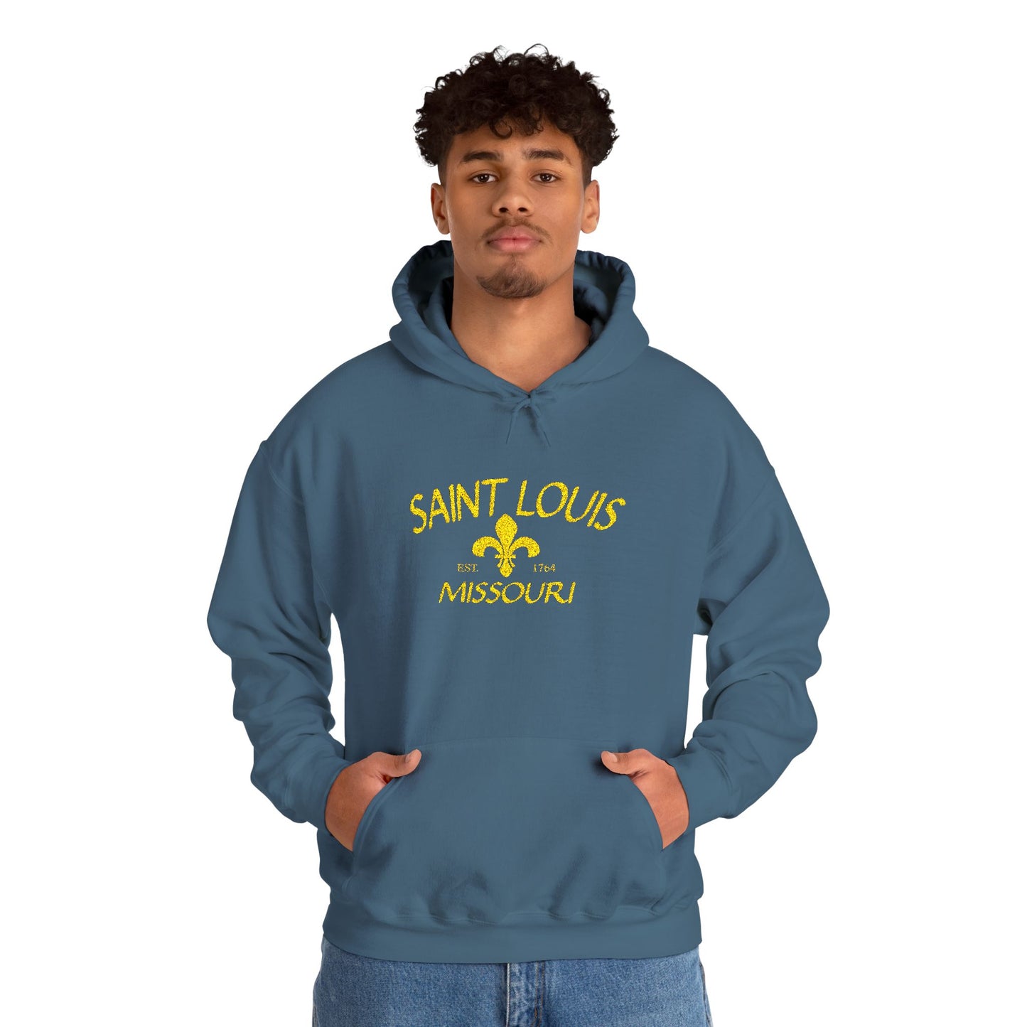 Embroidered Hoodie-Saint Louis Missouri (Yellow Lettering)