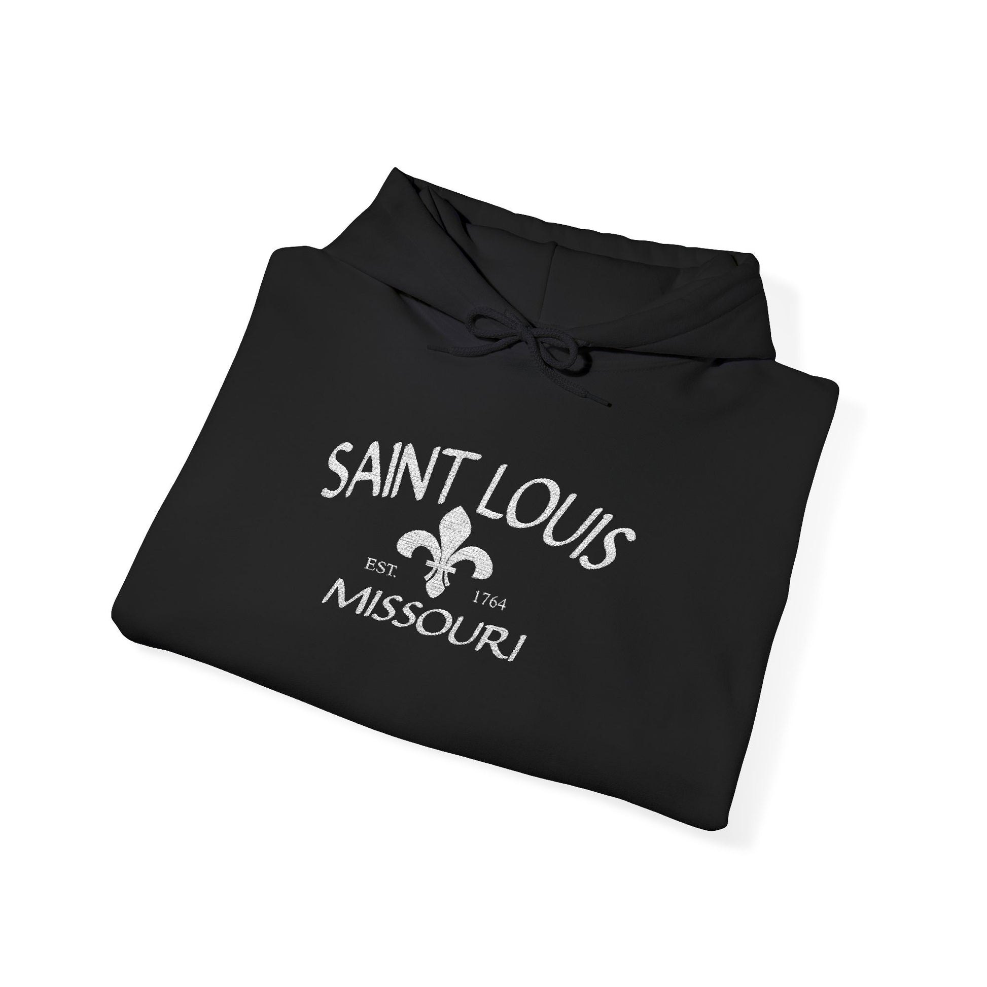Saint Louis Missouri Embroidered Hoodie — White Lettering Printify