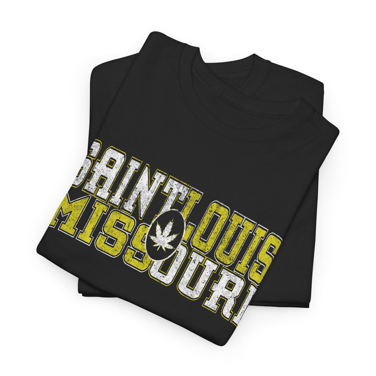Saint Louis Missouri Tee - Retro Collegiate Cannabis Leaf Design