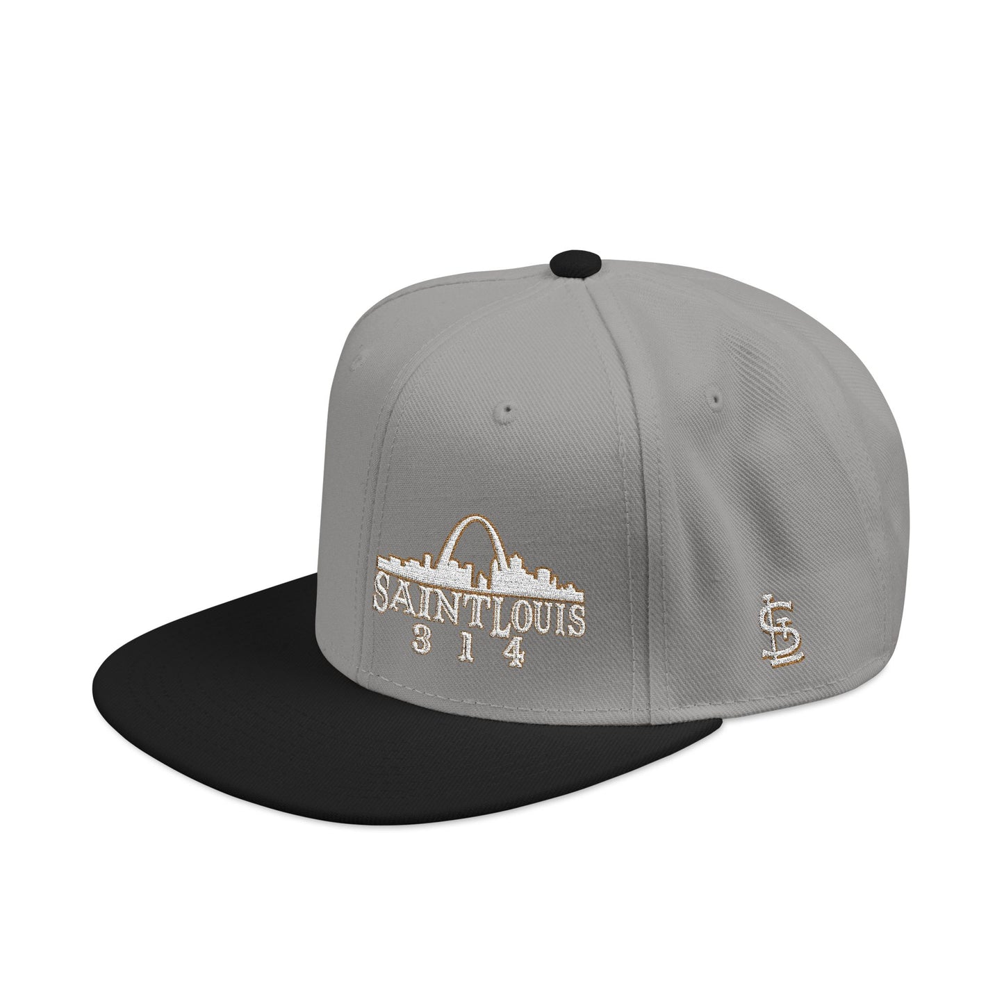 Embroidered Snapback Hat - Saint Louis - White and Gold Lettering Printify