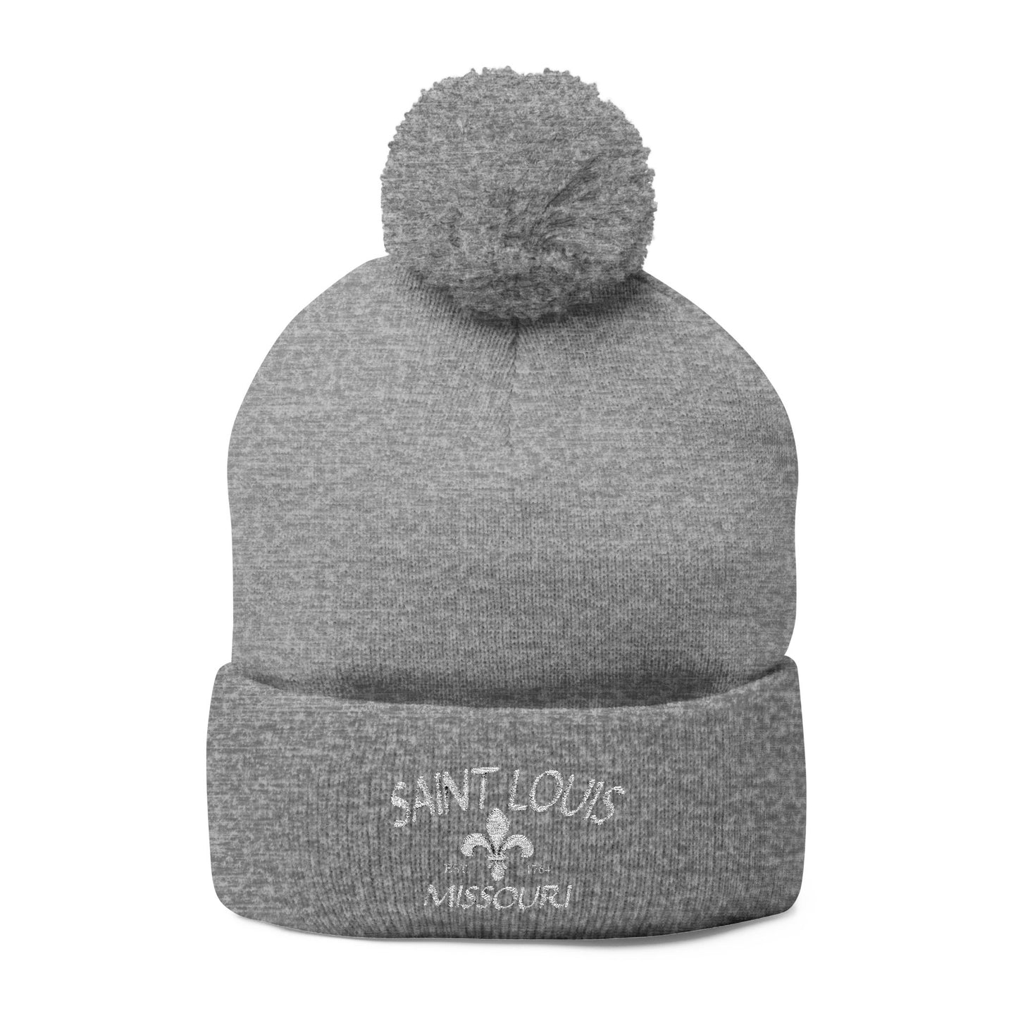 St. Louis Pom Pom Knit Cap — Embroidered Cuffed Beanie