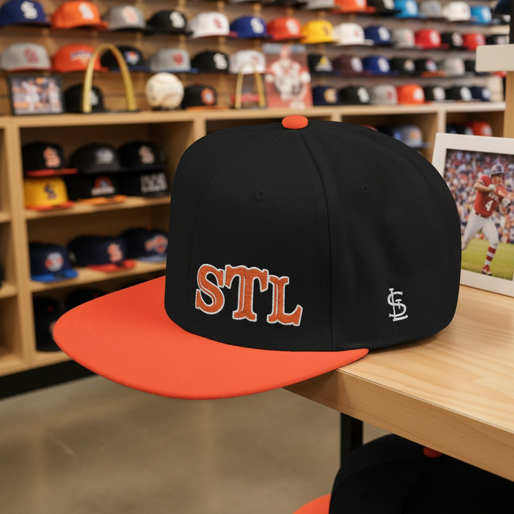STL Embroidered Snapback Hat-Orange & White Lettering