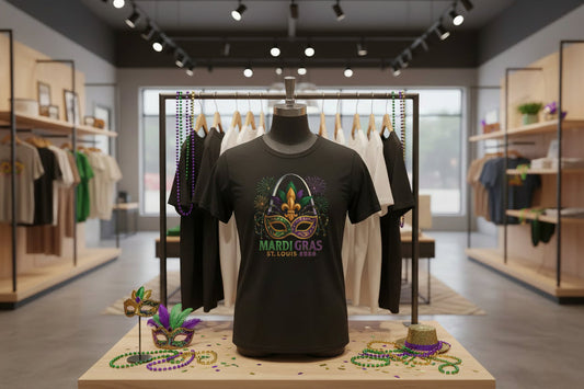 Mardi Gras Graphic T-Shirt — Festive Mask & Beads Tee