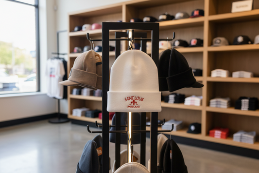Saint Louis Embroidered Beanie — Red Letters
