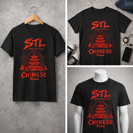 STL Americas Chinese Food T-Shirt — Retro Pagoda Graphic Tee