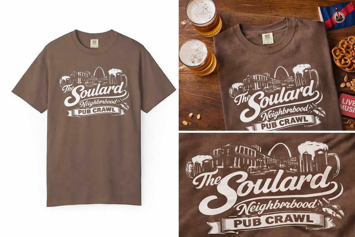 Comfort Colors Soulard Neighborhood Pub Crawl Tee | St. Louis Neighborhood Shirt | STL Bar Crawl Graphic | Unisex Vintage Style T‑Shirt