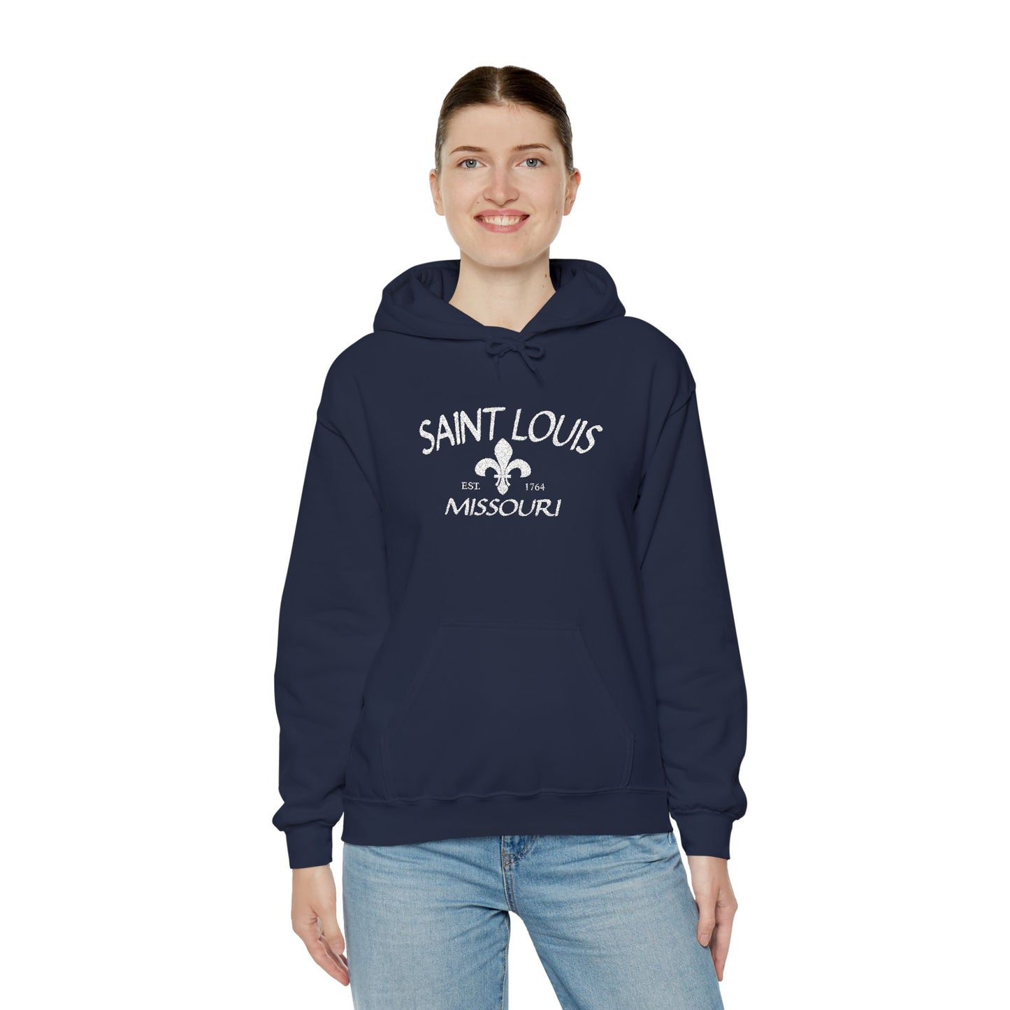 Saint Louis Missouri Embroidered Hoodie — White Lettering Printify