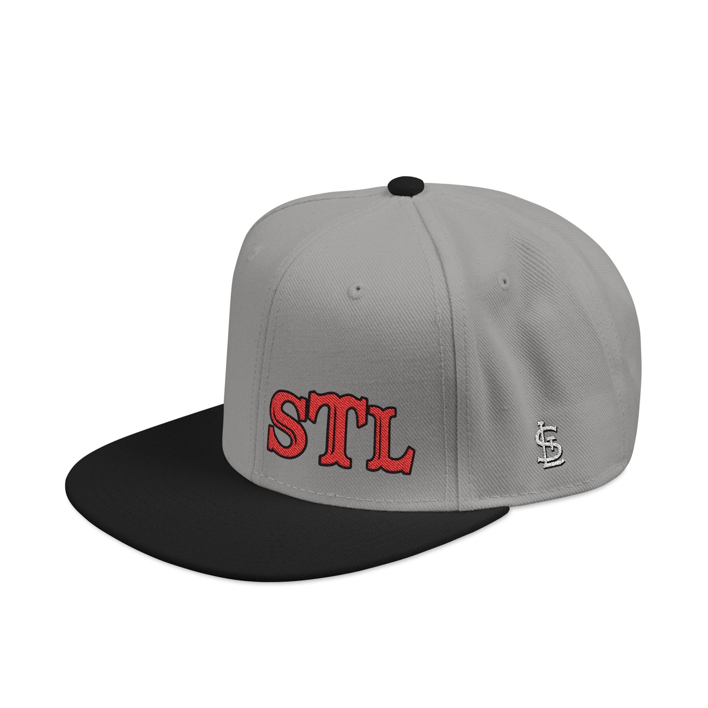 STL Embroidered Snapback Hat-Red & Black Lettering Printify