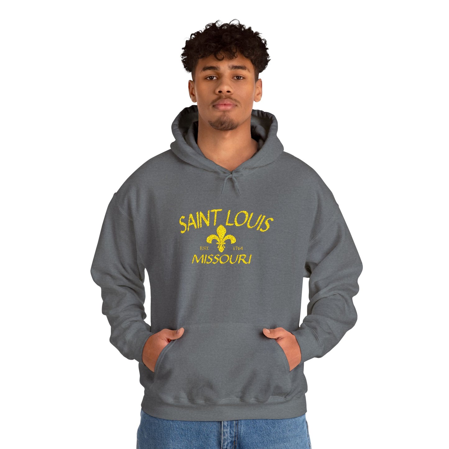 Embroidered Hoodie-Saint Louis Missouri (Yellow Lettering) Printify