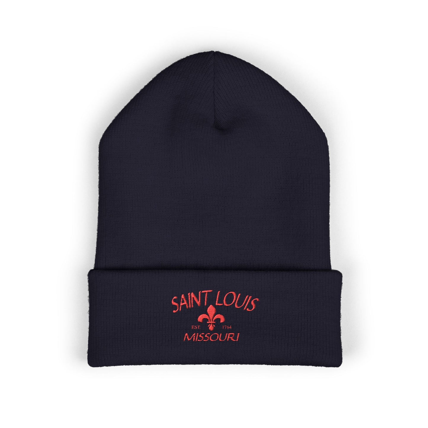 Saint Louis Embroidered Beanie — Red Letters